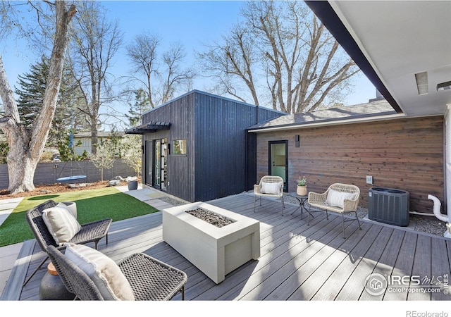 1670 Linden Ave, Boulder, CO 80304 - wooden deck with cooling unit and an outdoor fire pit