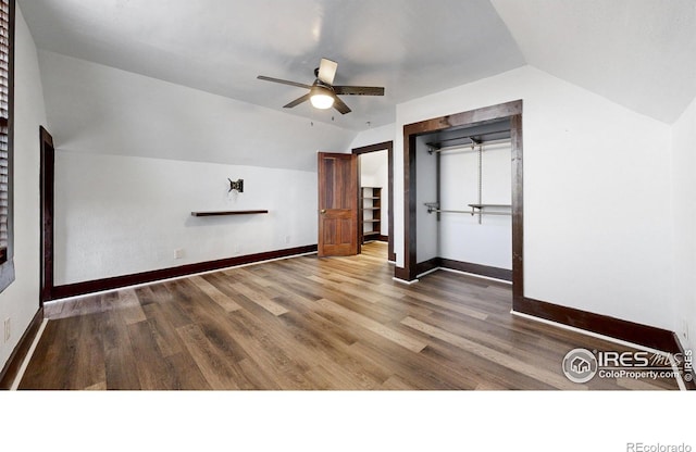 9571 Gray Ave, Carr, CO 80612 - bonus room featuring lofted ceiling, ceiling fan, wood finished floors, and baseboards