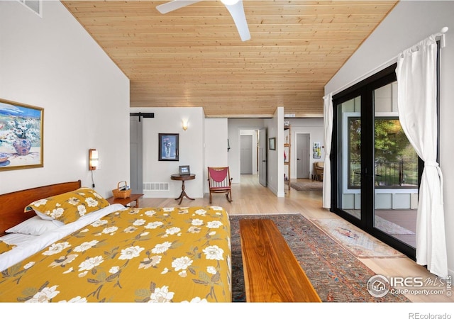 1579 W Costilla Pl, Littleton, CO 80120 - bedroom featuring vaulted ceiling, wooden ceiling, wood finished floors, french doors, and access to outside