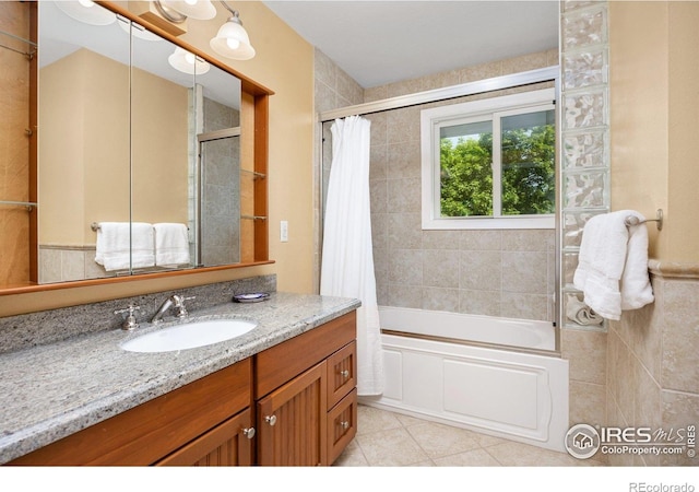 1579 W Costilla Pl, Littleton, CO 80120 - bathroom with tile patterned floors, shower / bath combo, and vanity