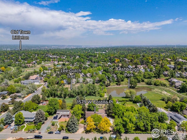 1579 W Costilla Pl, Littleton, CO 80120 - aerial perspective of suburban area with a nearby body of water