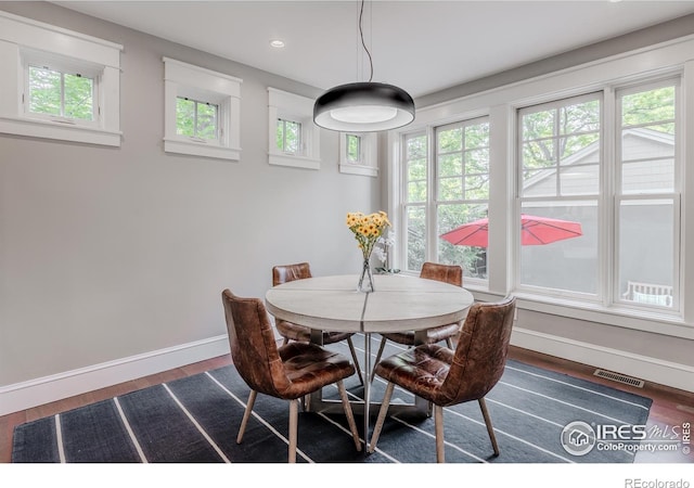 1816 Mariposa Ave, Boulder, CO 80302 - dining room with dark wood-type flooring, baseboards, plenty of natural light, and recessed lighting