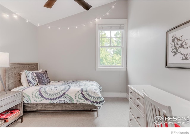1816 Mariposa Ave, Boulder, CO 80302 - bedroom with lofted ceiling, carpet flooring, baseboards, and ceiling fan