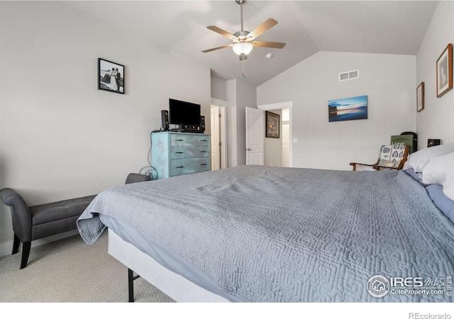5111 Longshaw Ct Unit 5, Windsor, CO 80528 - carpeted bedroom featuring lofted ceiling and a ceiling fan