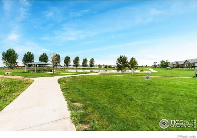 7061 Sage Meadows Dr, Wellington, CO 80549 - view of community with a gazebo, a yard, and a water view