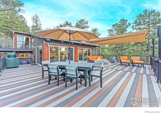 279 Green Meadow Ln, Boulder, CO 80302 - wooden terrace with outdoor dining space, an outdoor living space, and exterior kitchen