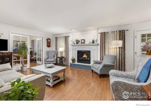 3023 39th Ave, Evans, CO 80620 - living area with light wood-type flooring and a glass covered fireplace