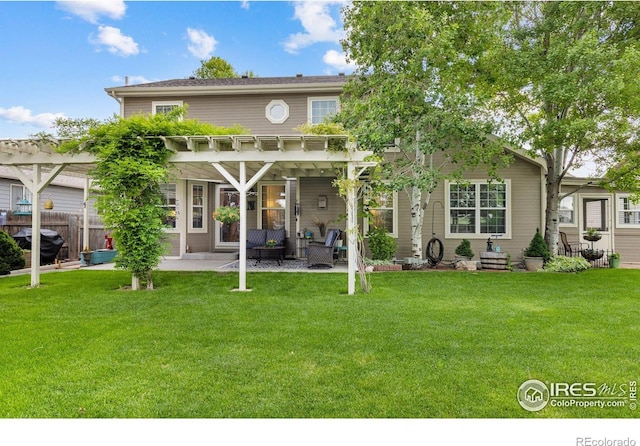3023 39th Ave, Evans, CO 80620 - rear view of property featuring a pergola, outdoor lounge area, and a patio