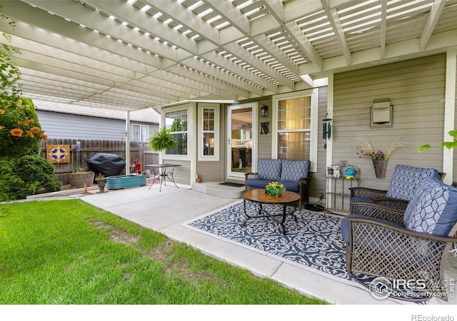 3023 39th Ave, Evans, CO 80620 - view of patio with a pergola, an outdoor living space, and grilling area