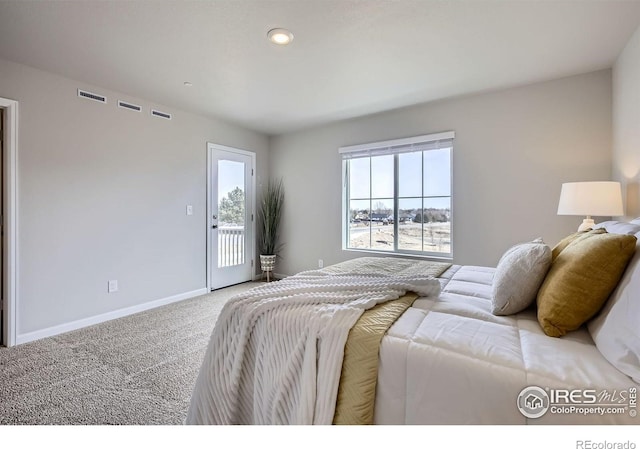 187 Robin Rd, Johnstown, CO 80534 - carpeted bedroom featuring access to exterior, baseboards, and recessed lighting
