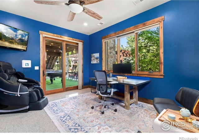 5709 Old Legacy Dr, Fort Collins, CO 80528 - office area featuring ceiling fan and recessed lighting