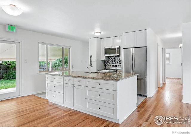 4462 Hamilton Ct, Boulder, CO 80305 - kitchen with stainless steel appliances, light wood-style flooring, light stone countertops, and a sink
