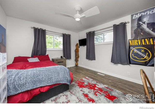 365 Mohawk Dr, Boulder, CO 80303 - bedroom with wood finished floors, baseboards, and a ceiling fan