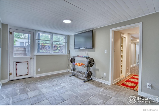 1233 Carolina Ave, Longmont, CO 80501 - exercise room featuring wooden ceiling and baseboards