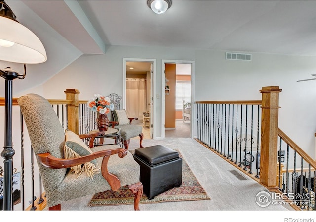 1421 Canal Dr, Windsor, CO 80550 - sitting room featuring carpet floors, an upstairs landing, and ceiling fan