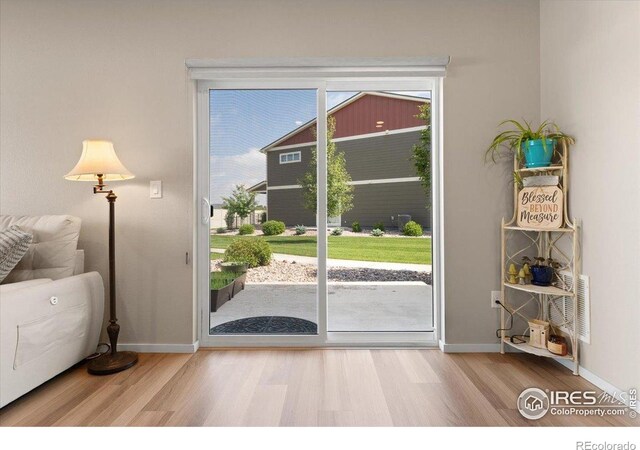 3635 Ronald Reagan Ave, Wellington, CO 80549 - entryway featuring wood finished floors and baseboards