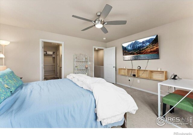 3635 Ronald Reagan Ave, Wellington, CO 80549 - carpeted bedroom with baseboards, ceiling fan, and ensuite bath