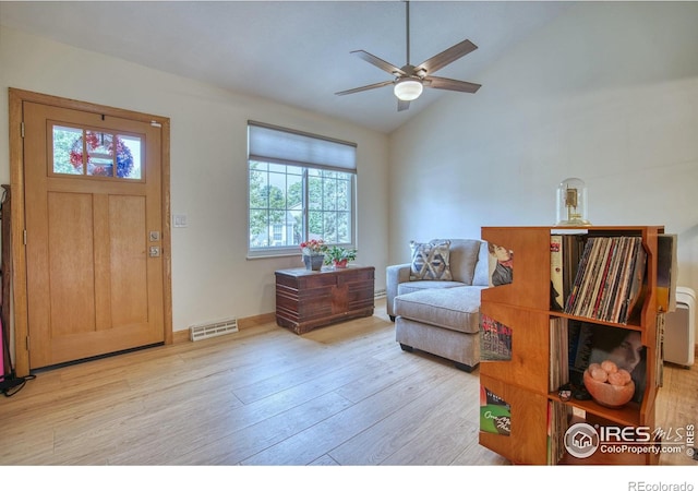 10940 Utica Ct, Westminster, CO 80031 - entryway featuring wood finished floors, a ceiling fan, and high vaulted ceiling