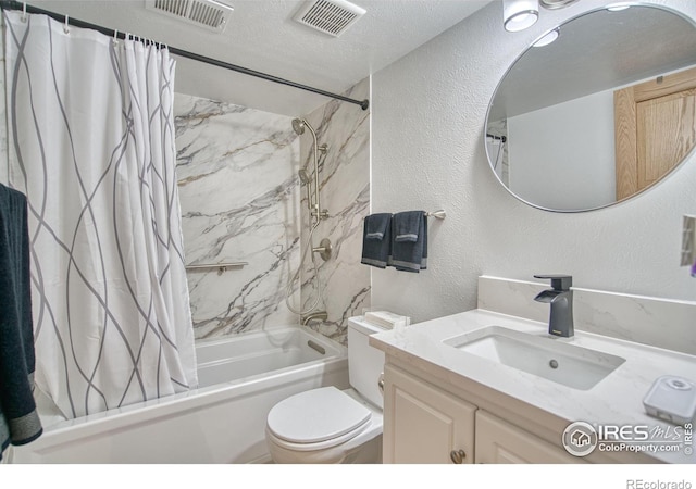 10940 Utica Ct, Westminster, CO 80031 - full bath with shower / bath combination with curtain, vanity, toilet, and a textured wall