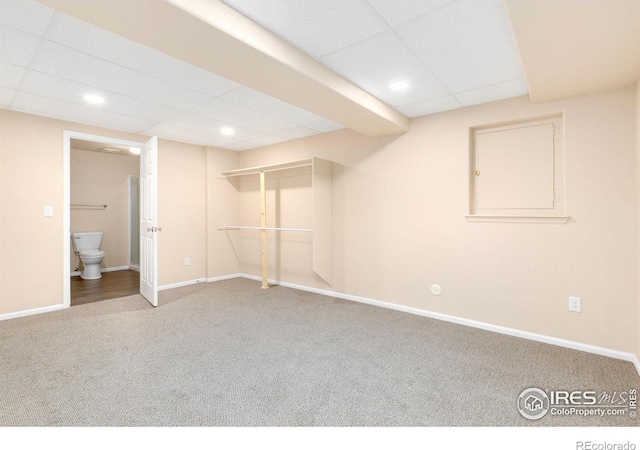 3180 Springfield Dr, Loveland, CO 80538 - finished below grade area with carpet, baseboards, recessed lighting, and a drop ceiling