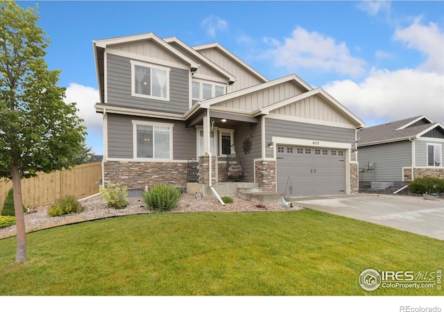 6757 Sage Meadows Dr, Wellington, CO 80549 - craftsman inspired home with board and batten siding, concrete driveway, stone siding, and a garage