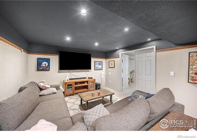 1892 Bell Dr, Erie, CO 80516 - living area featuring recessed lighting, a textured wall, a textured ceiling, and carpet floors