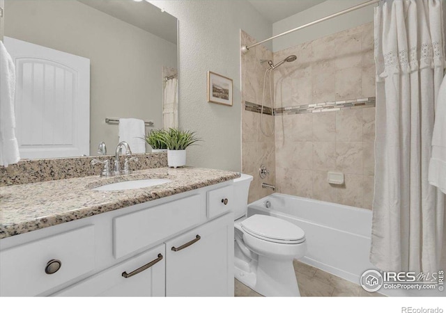 1368 Waterfall St, Timnath, CO 80547 - full bath featuring vanity, shower / bath combo with shower curtain, toilet, and a textured wall