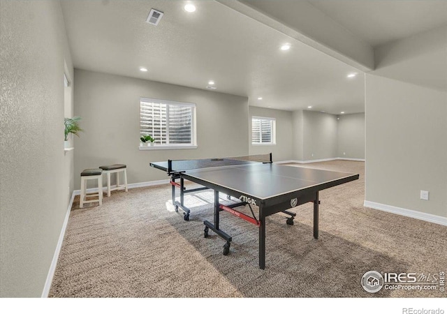 1368 Waterfall St, Timnath, CO 80547 - rec room featuring carpet floors, recessed lighting, and baseboards