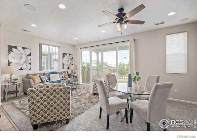 17871 E 96th Pl, Commerce City, CO 80022 - dining area featuring baseboards, recessed lighting, and ceiling fan