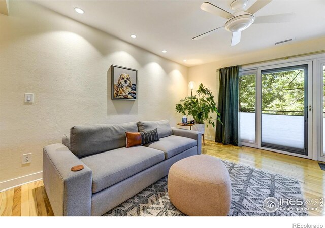 812 Walnut St Unit D, Boulder, CO 80302 - living area with light wood-style flooring, recessed lighting, and a ceiling fan