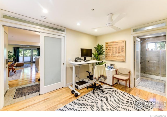 812 Walnut St Unit D, Boulder, CO 80302 - office with light wood-style flooring, a ceiling fan, plenty of natural light, and recessed lighting