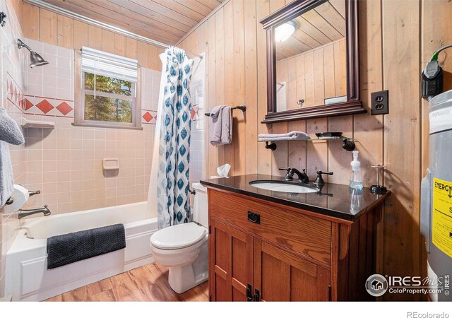 6600 State Highway 7, Estes Park, CO 80517 - bathroom featuring wood ceiling, vanity, toilet, shower / bath combo, and wood finished floors