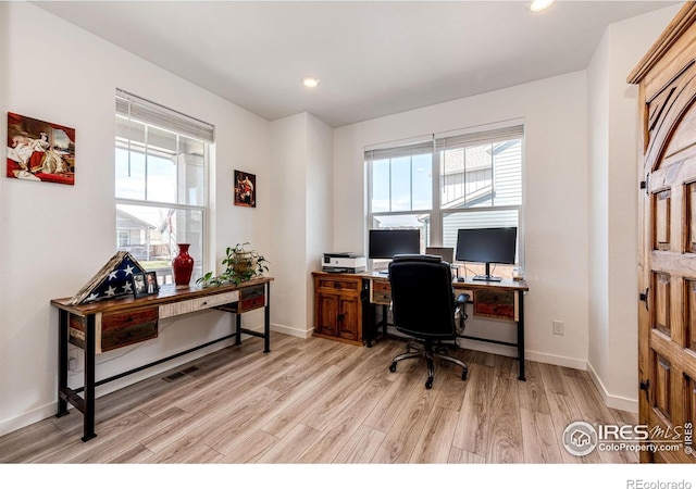 1191 Horsetail Loop, Elizabeth, CO 80107 - office area with plenty of natural light, light wood-type flooring, baseboards, and recessed lighting