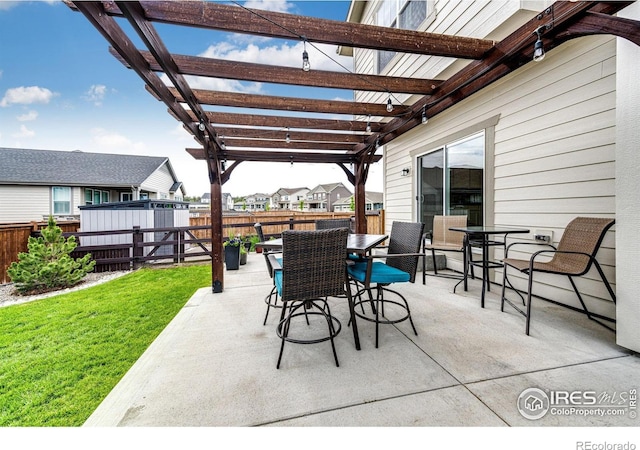 1191 Horsetail Loop, Elizabeth, CO 80107 - view of patio featuring a pergola, outdoor dining space, and a residential view