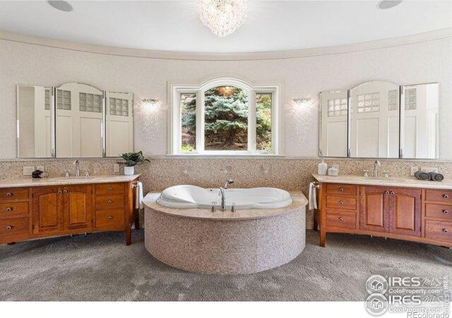 45 Bellevue Dr, Boulder, CO 80302 - full bath with two vanities, a bath, and tile walls