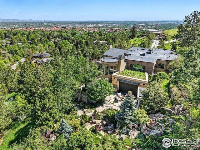45 Bellevue Dr, Boulder, CO 80302 - aerial view of property's location with a heavily wooded area