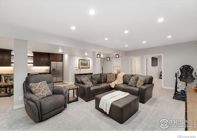 5966 Sunny Crest Dr, Timnath, CO 80547 - living area featuring light carpet, recessed lighting, and baseboards