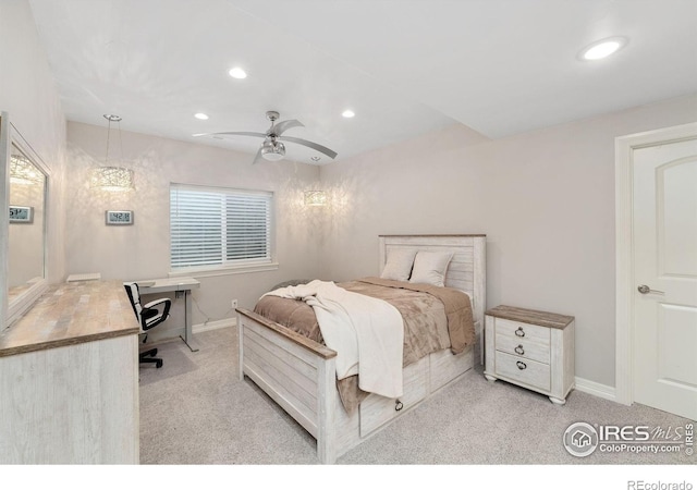 5966 Sunny Crest Dr, Timnath, CO 80547 - carpeted bedroom with recessed lighting, a desk, baseboards, and ceiling fan