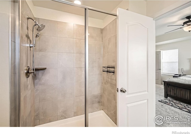 12889 Clearview St, Firestone, CO 80504 - bathroom featuring ceiling fan and a stall shower