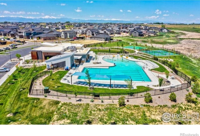 12889 Clearview St, Firestone, CO 80504 - aerial perspective of suburban area featuring a pool area