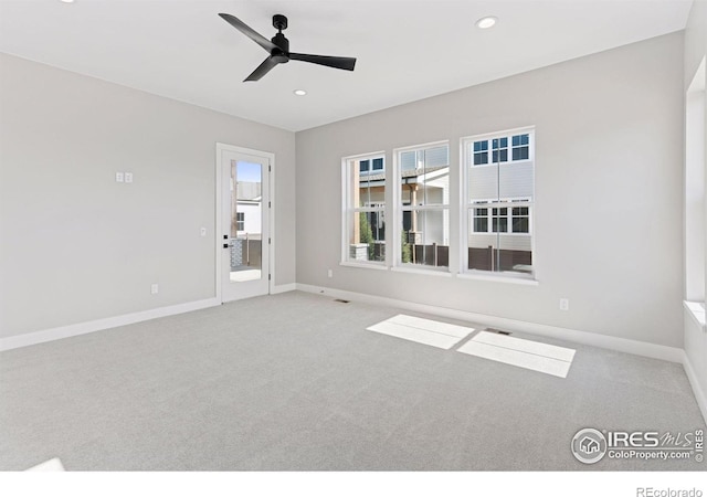 1425 Burt Ave, Berthoud, CO 80513 - carpeted spare room featuring baseboards, healthy amount of natural light, recessed lighting, and a ceiling fan