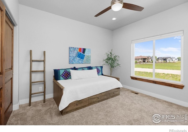 505 Nesting Eagles Way, Berthoud, CO 80513 - carpeted bedroom with baseboards, recessed lighting, and a ceiling fan