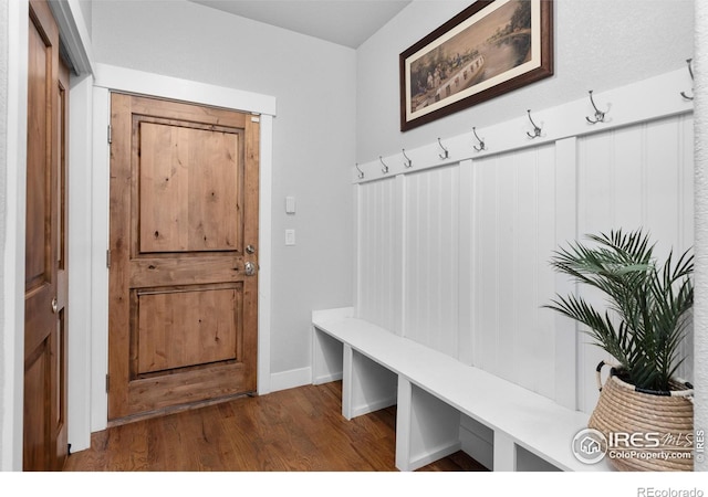 505 Nesting Eagles Way, Berthoud, CO 80513 - mudroom featuring dark wood-style flooring and baseboards