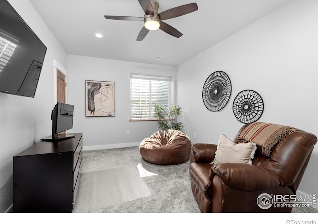 505 Nesting Eagles Way, Berthoud, CO 80513 - sitting room featuring carpet, ceiling fan, baseboards, and recessed lighting
