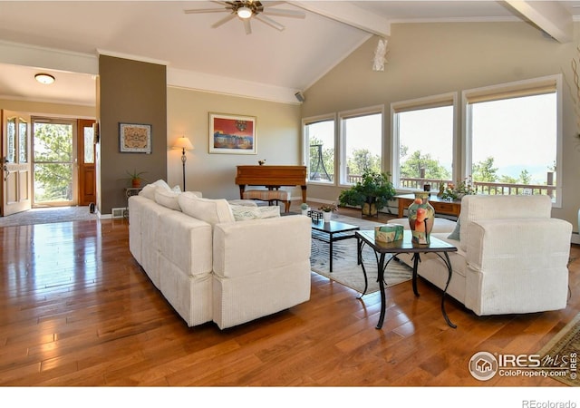 1960 Colard Ln, Lyons, CO 80540 - living room featuring ceiling fan and wood-type flooring