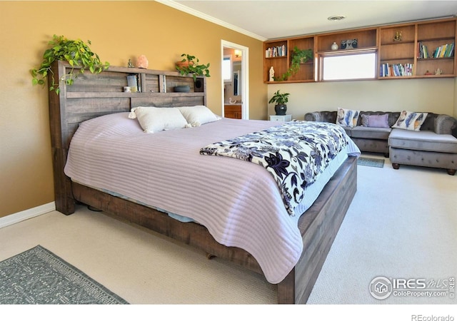 1960 Colard Ln, Lyons, CO 80540 - carpeted bedroom featuring ornamental molding and ensuite bathroom