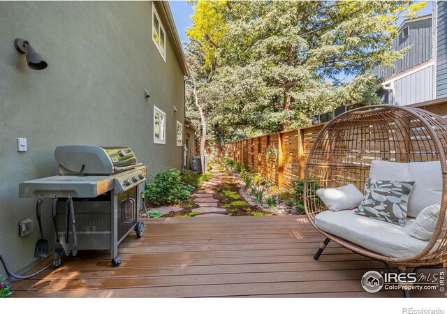 3490 16th St, Boulder, CO 80304 - wooden terrace featuring a fenced backyard