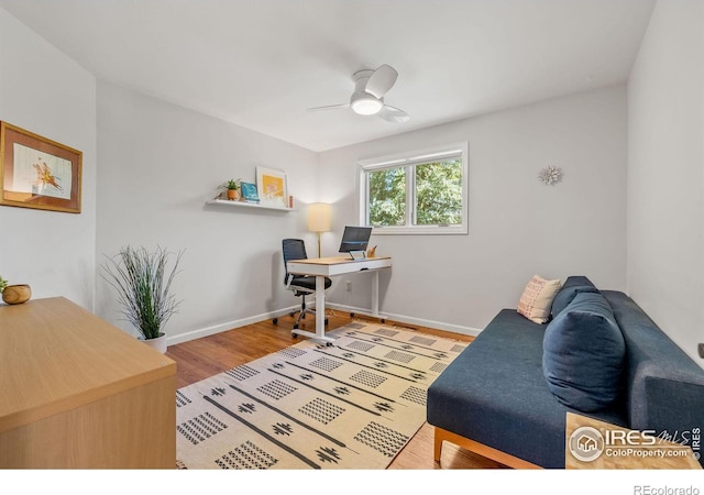 3490 16th St, Boulder, CO 80304 - home office with wood finished floors and a ceiling fan
