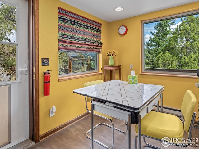 621 Landers St, Estes Park, CO 80517 - dining space with baseboard heating and recessed lighting
