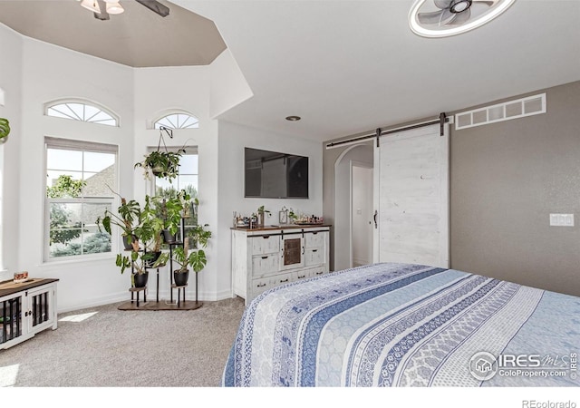 1451 Red Fox Cir, Severance, CO 80550 - carpeted bedroom with a barn door and baseboards